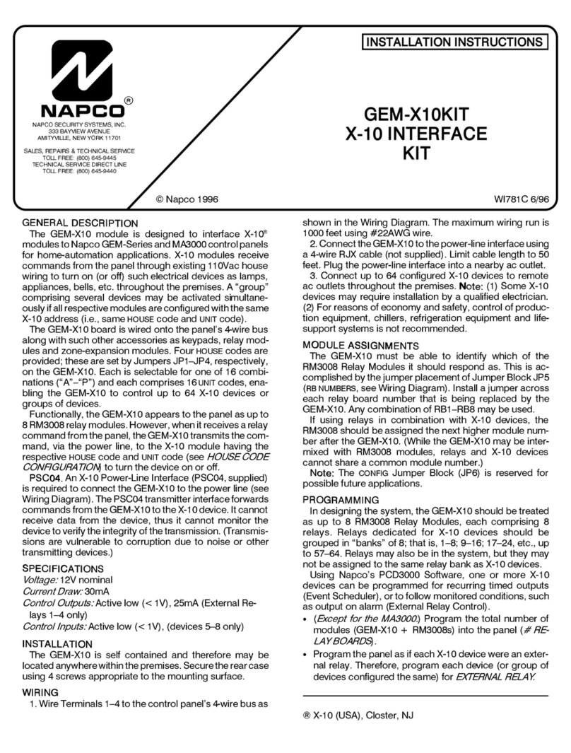 NAPCO GEM-X10 installation instructions
