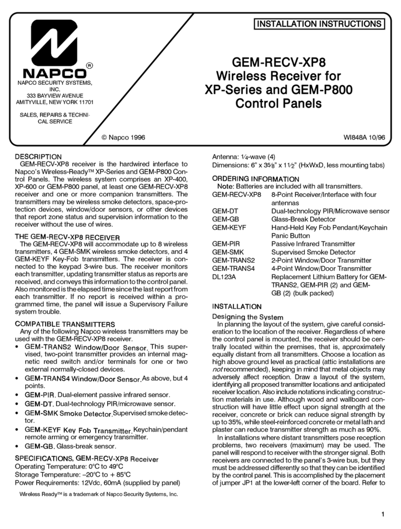 NAPCO GEM-RECV-XP8 User manual