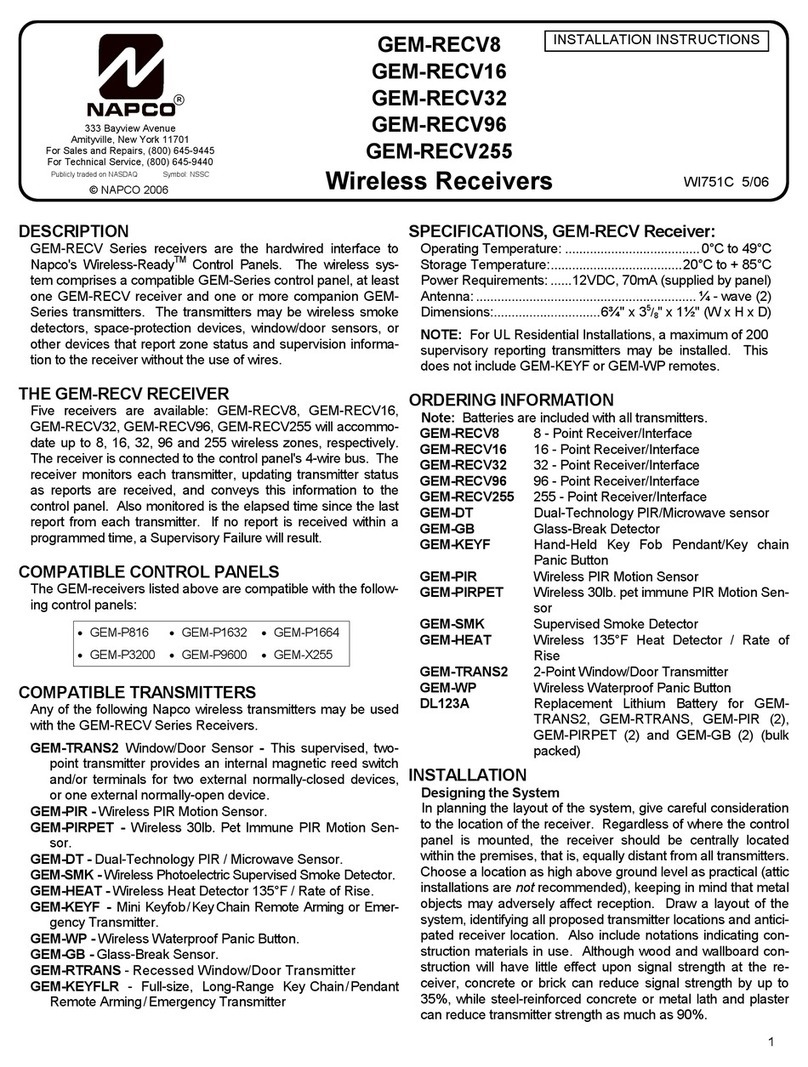 NAPCO GEM-RECV16 User manual