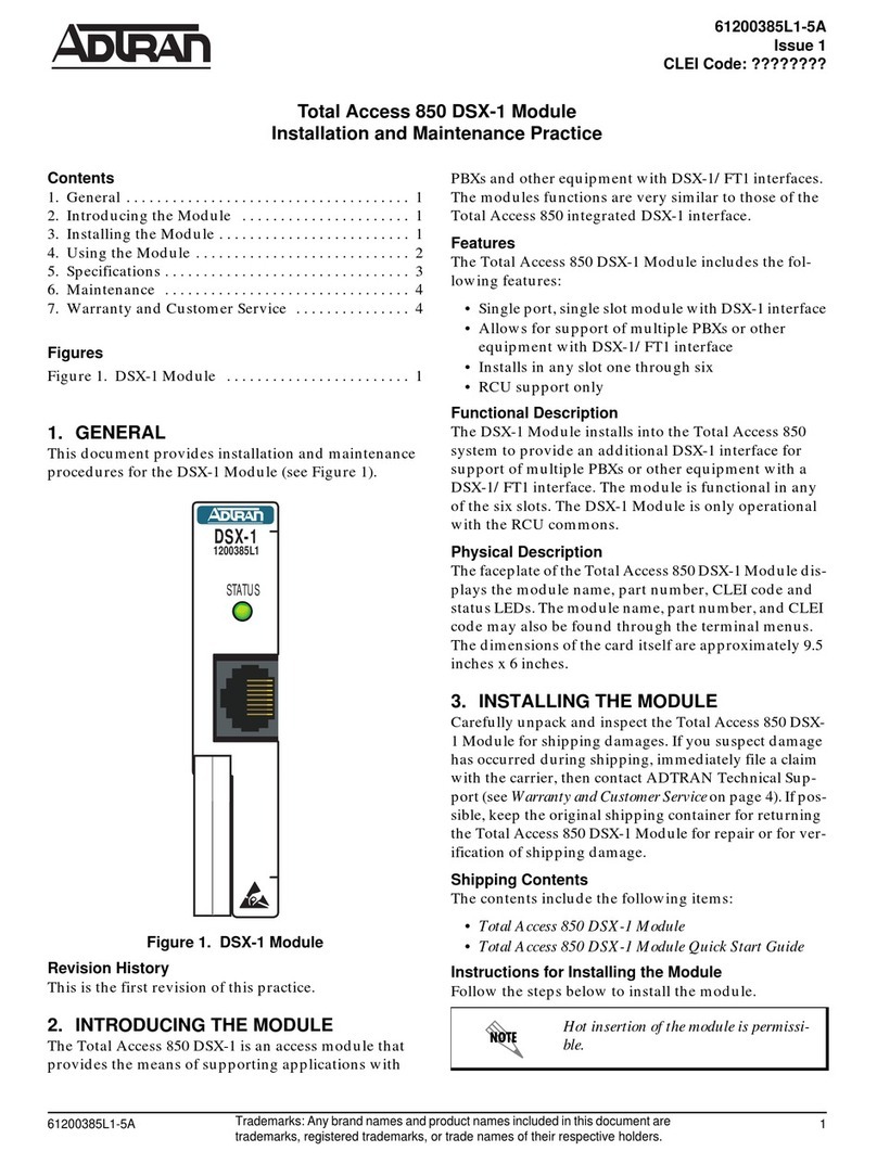 ADTRAN 850 DSX-1 Instruction Manual