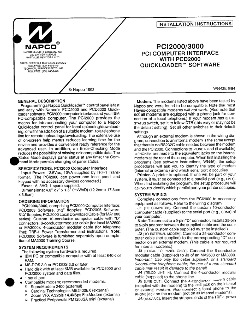 NAPCO PCI2000 User manual