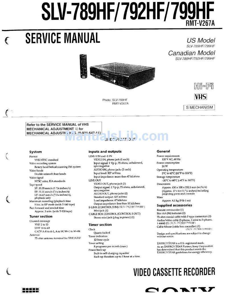 Sony SLV-799HF - Video Cassette Recorder User manual