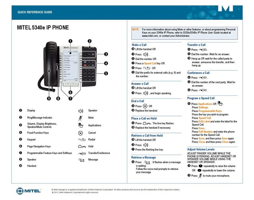Mitel MiVoice 5340e Quick reference guide