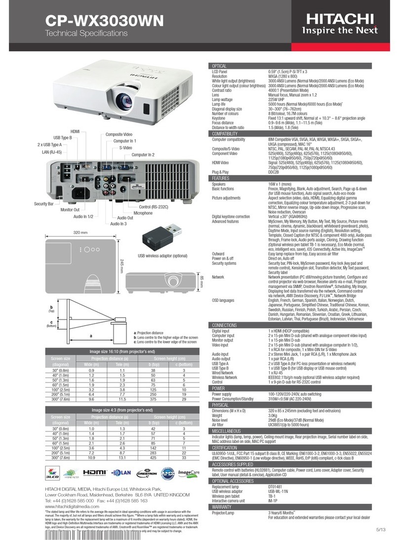 Hitachi CP-WX3030WN Technical specifications