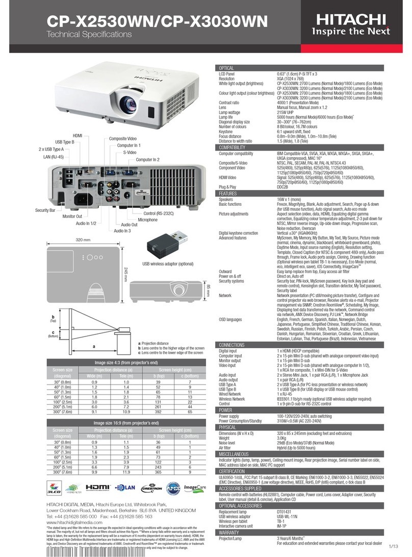 Hitachi CP-X2530WN Technical specifications