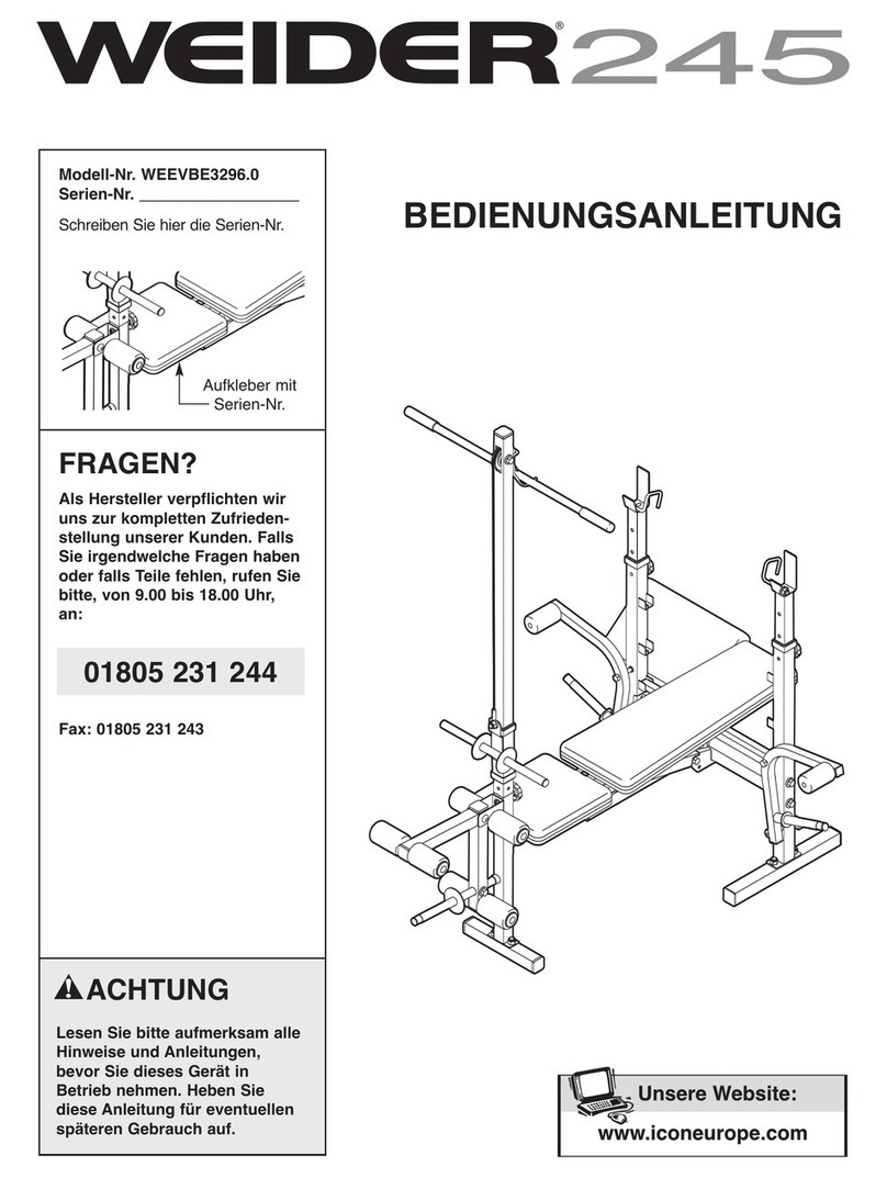 Weider 245 Bench Quick start guide