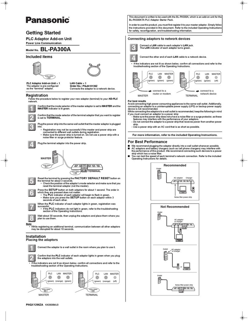 Panasonic BLPA300A - HD-PLC ETHERNET ADAPTOR Getting started guide