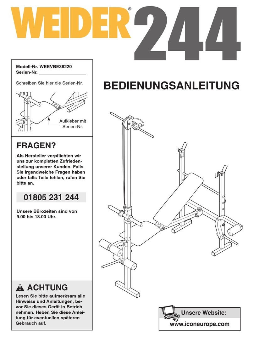 Weider 244 Bench Quick start guide