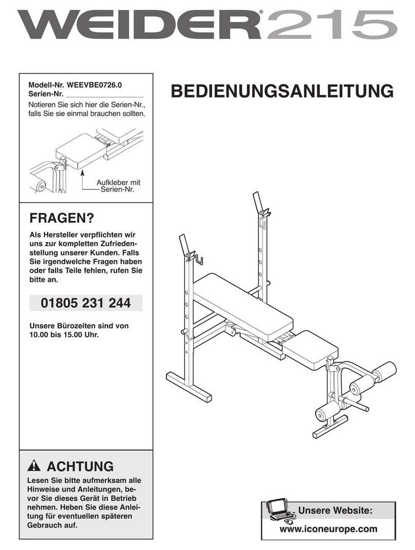 Weider 215 Bench Quick start guide