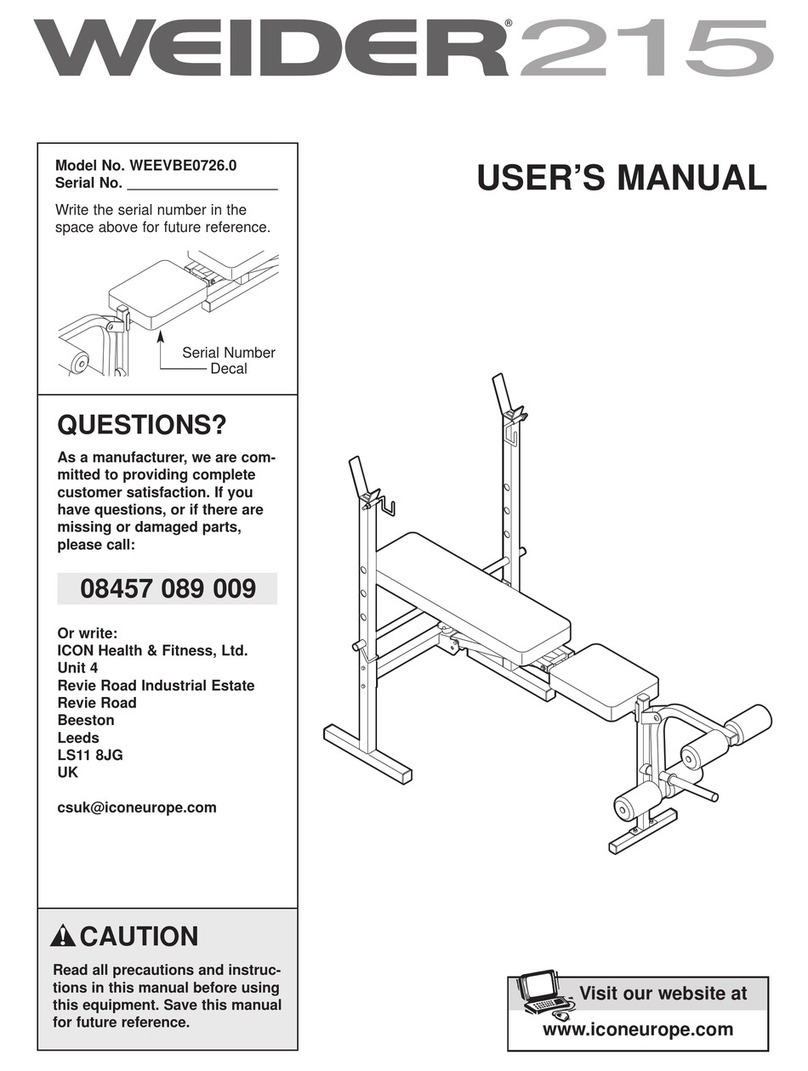 Weider 215 Bench User manual