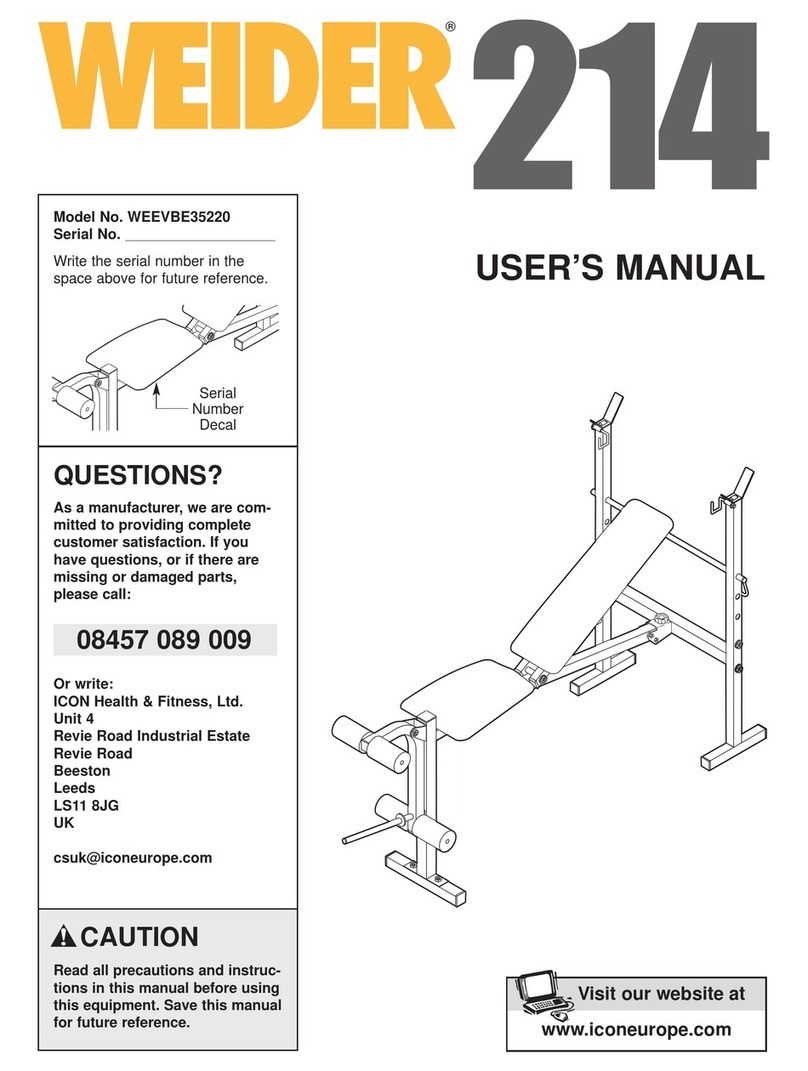 Weider 214 Bench User manual