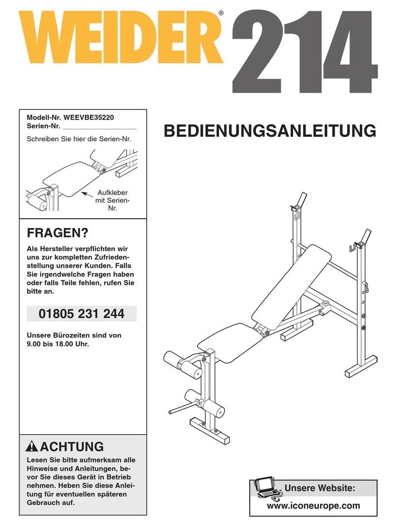 Weider 214 Bench Quick start guide