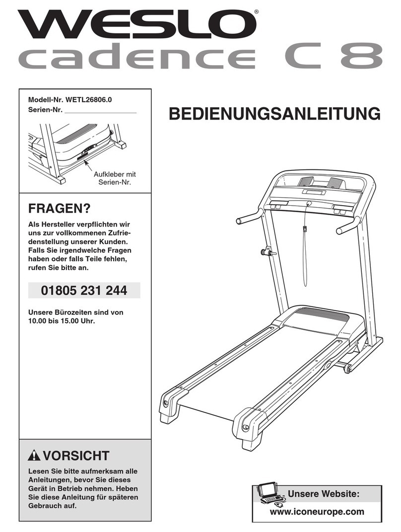 Weslo Cadence C 8 Treadmill Quick start guide