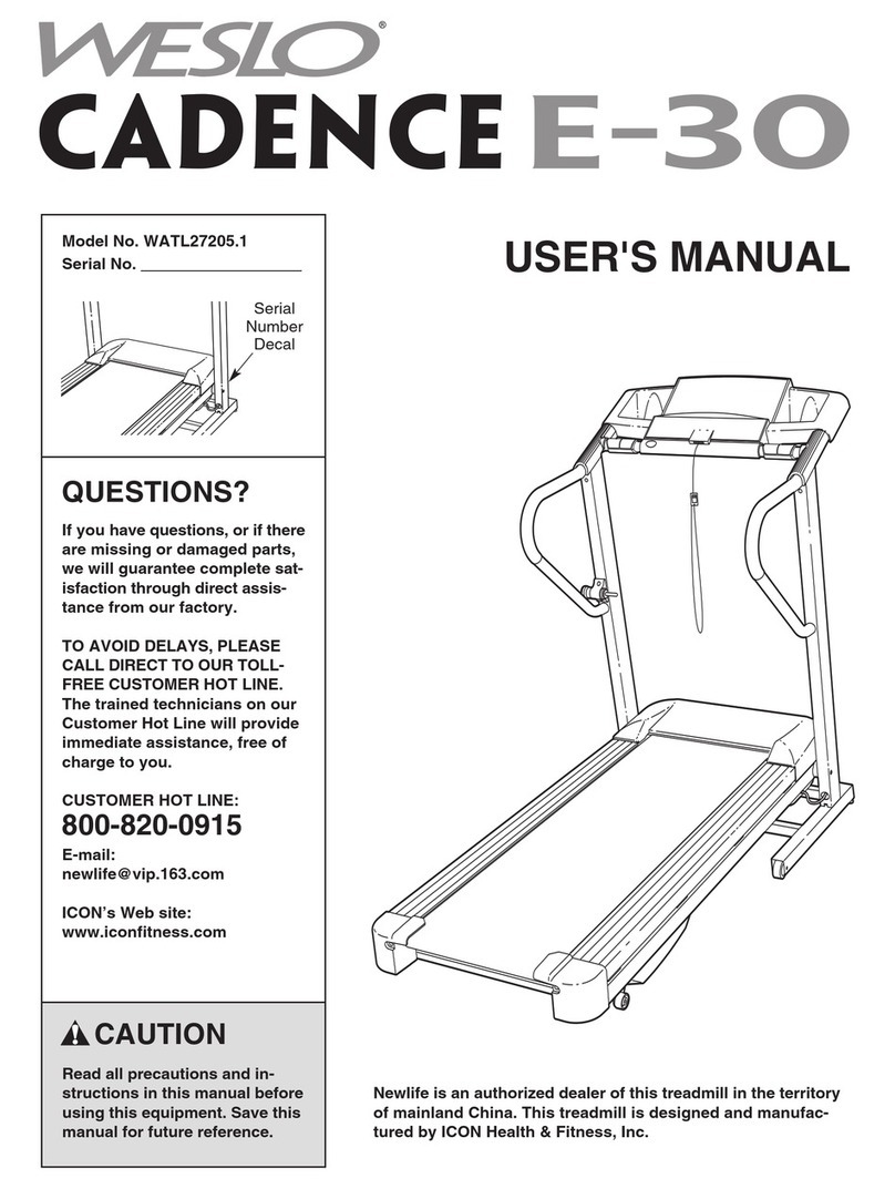 Weslo Cadence E-30 Treadmill user manual