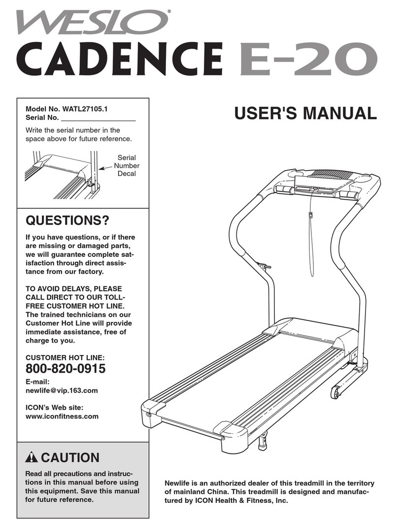 Weslo Cadence E-20 Treadmill user manual