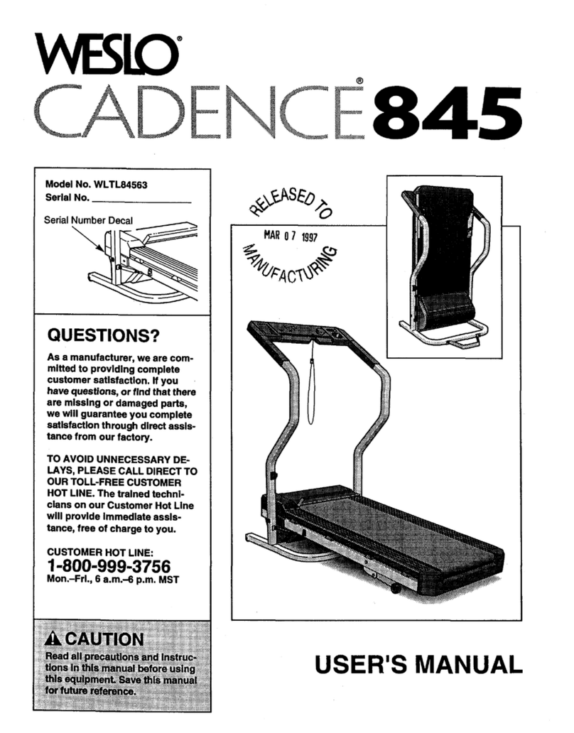 Weslo Cadence 845 User manual