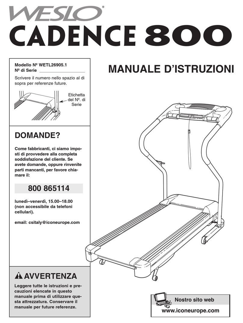 Weslo Cadence 800 Treadmill Operating and maintenance manual