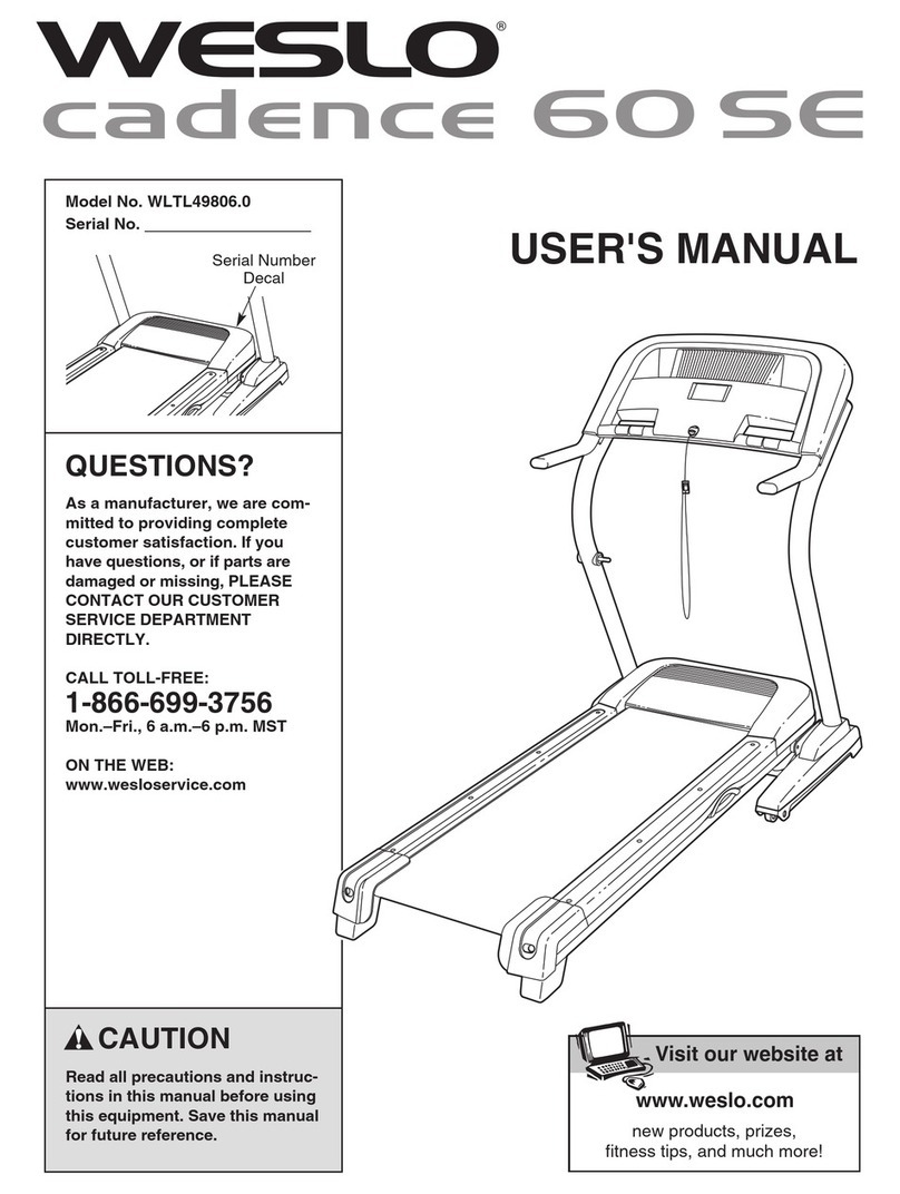 Weslo Cadence 60 Se Treadmill User manual