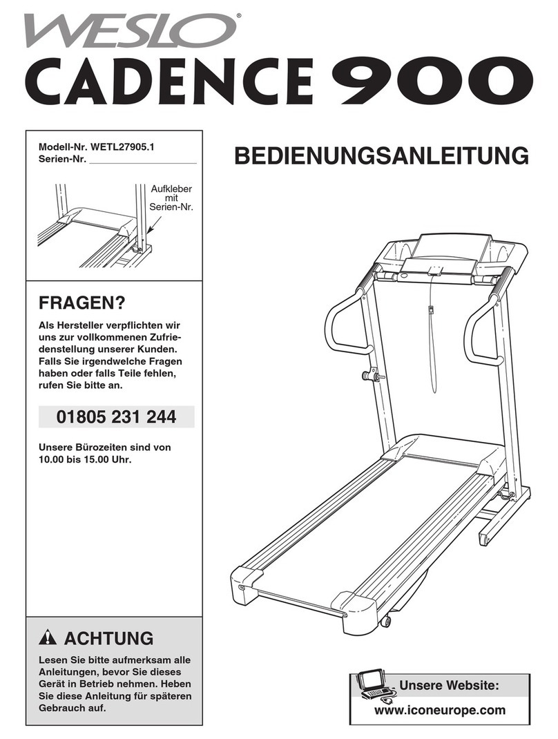 Weslo Cadence 900 Treadmill Quick start guide Weslo Cadence 900 Treadmill Quick start guide