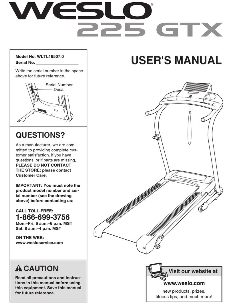 Weslo 225 Gtx Treadmill User manual
