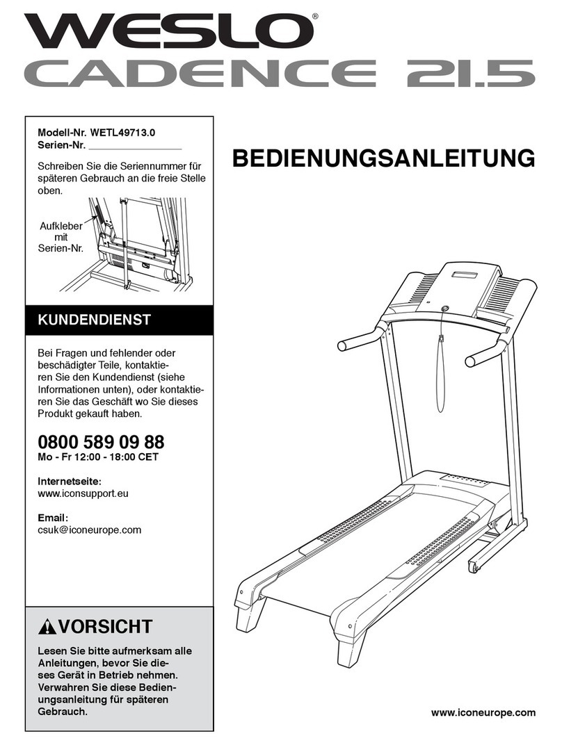 Weslo Cadence 21.5 Treadmill Quick start guide