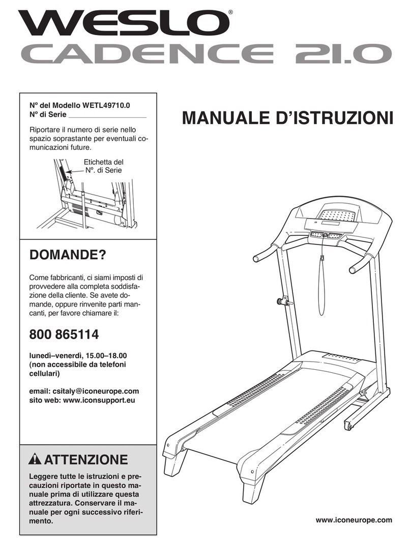 Weslo Cadence 21.0 Cwl Treadmill Operating and maintenance manual