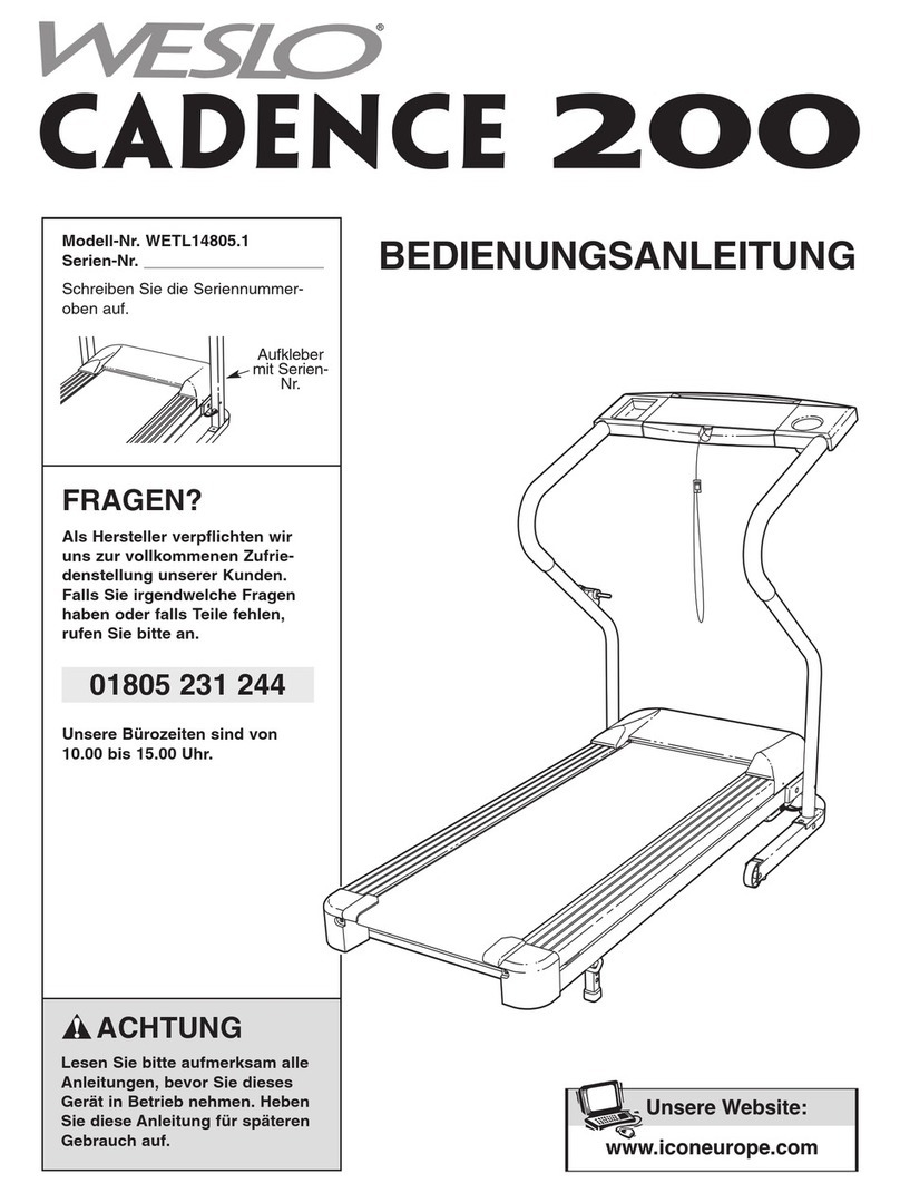Weslo Cadence 200 Treadmill Bedienungsanleitung