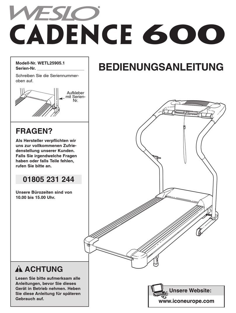 Weslo Cadence 600 Treadmill Quick start guide
