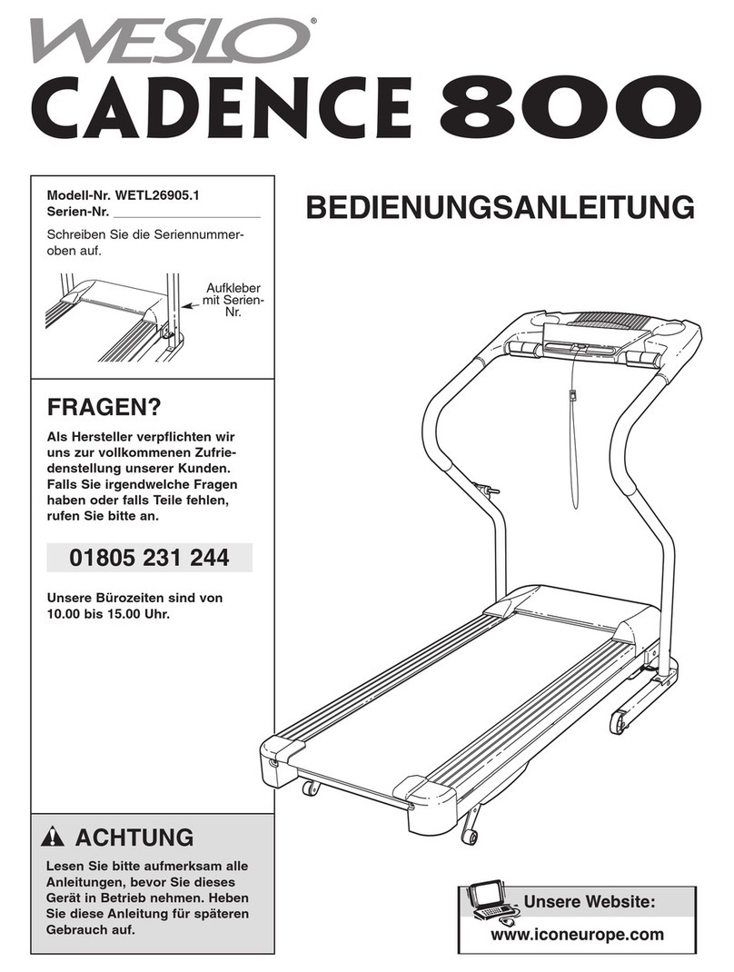 Weslo Cadence 800 Treadmill Bedienungsanleitung