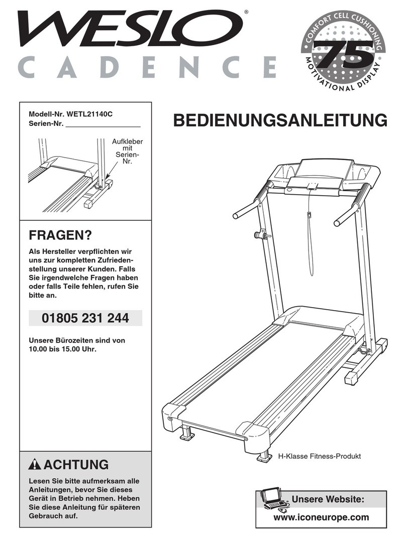 Weslo Cadence 75 Treadmill Quick start guide