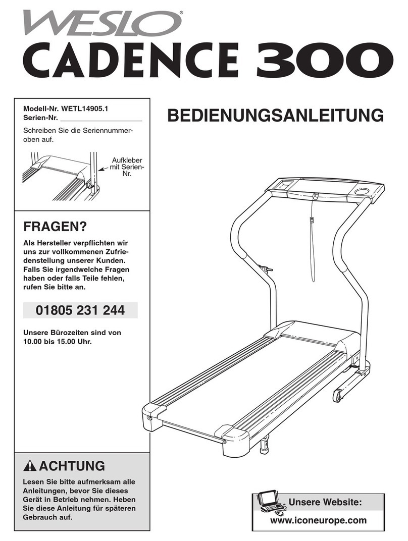 Weslo Cadence 300 Treadmill Quick start guide