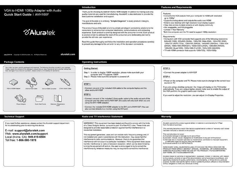 Aluratek AVH100F quick start guide