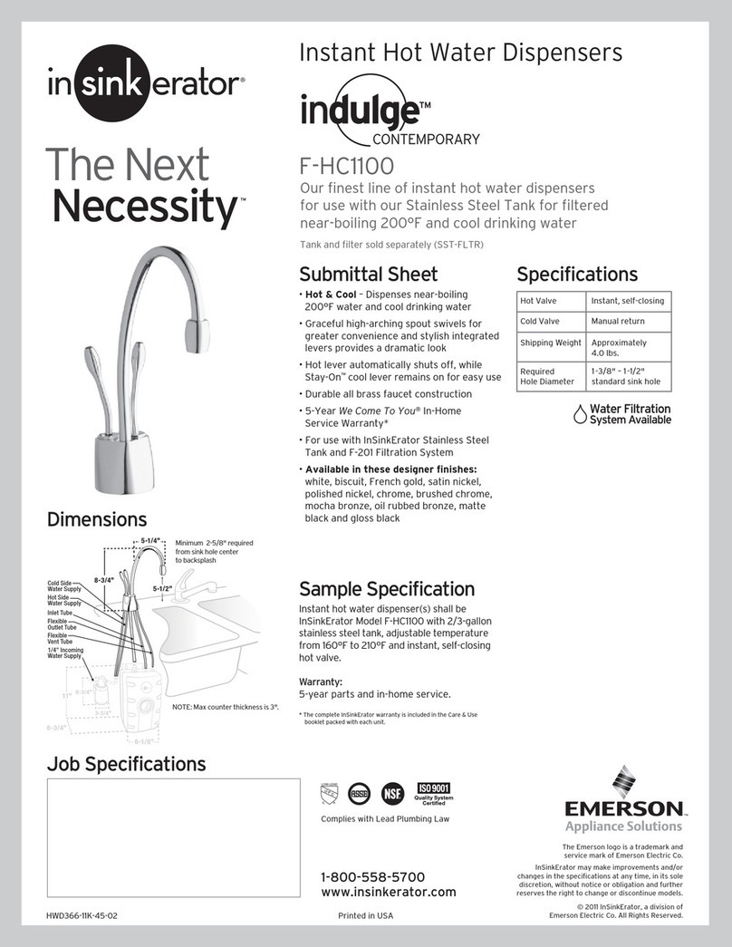 InSinkErator Indulge Contemporary F-HC1100 Specifications