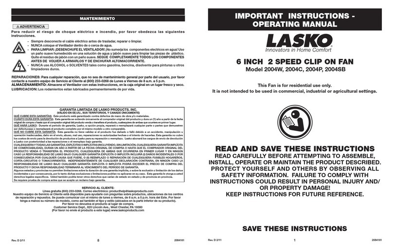 Lasko 2004W Operation manual