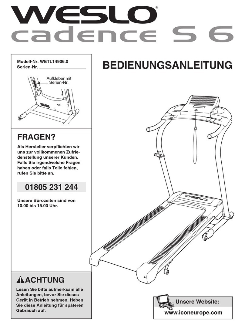 Weslo Cadence S6 Treadmill Quick start guide