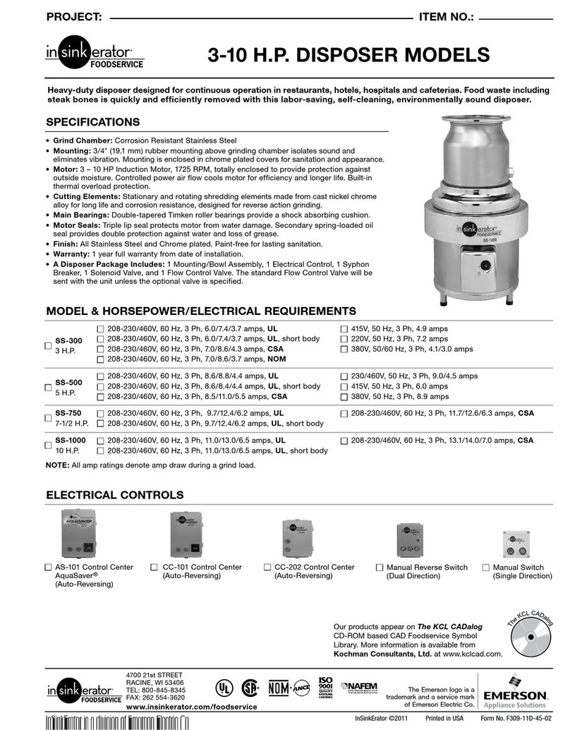 InSinkErator Model SS-1000 User manual