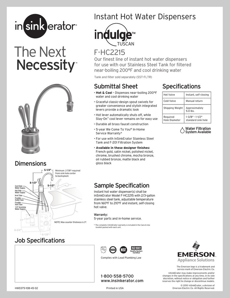 InSinkErator Indulge Tuscan F-HC2215 Specifications
