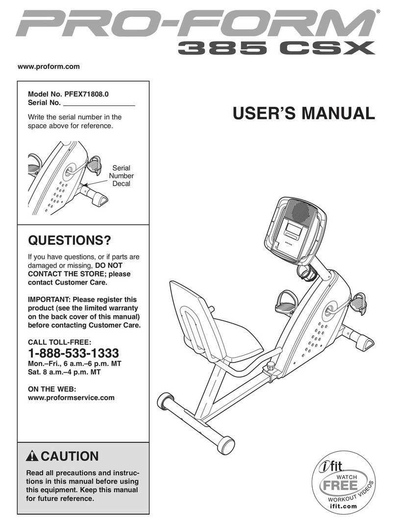Pro-Form 385 Csx Bike user manual