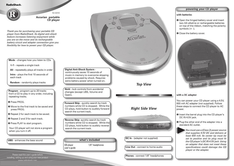 Radio Shack Accurian portable CD Player owner's manual