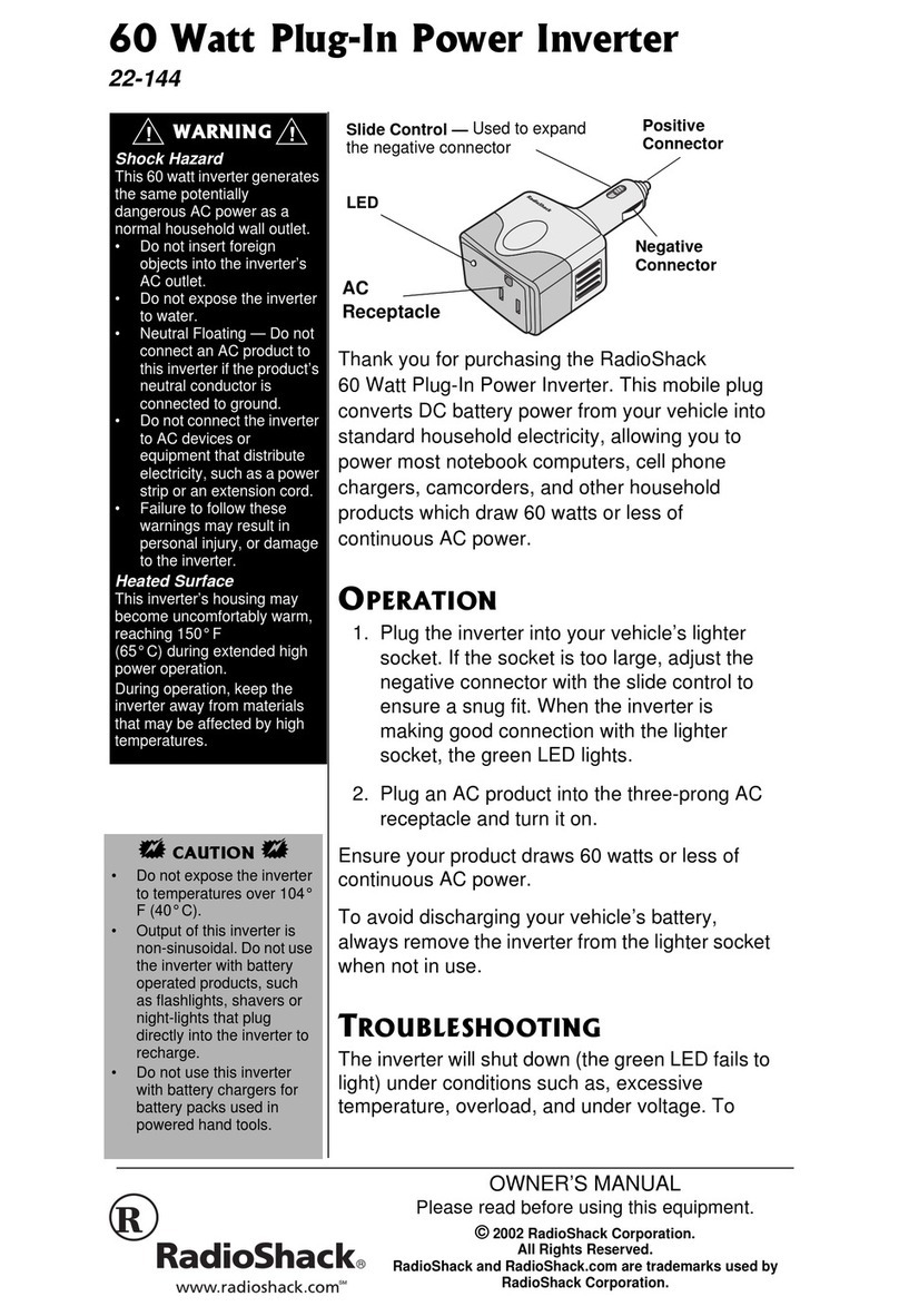 Radio Shack 60 Watt Plug-in Power inverter owner's manual