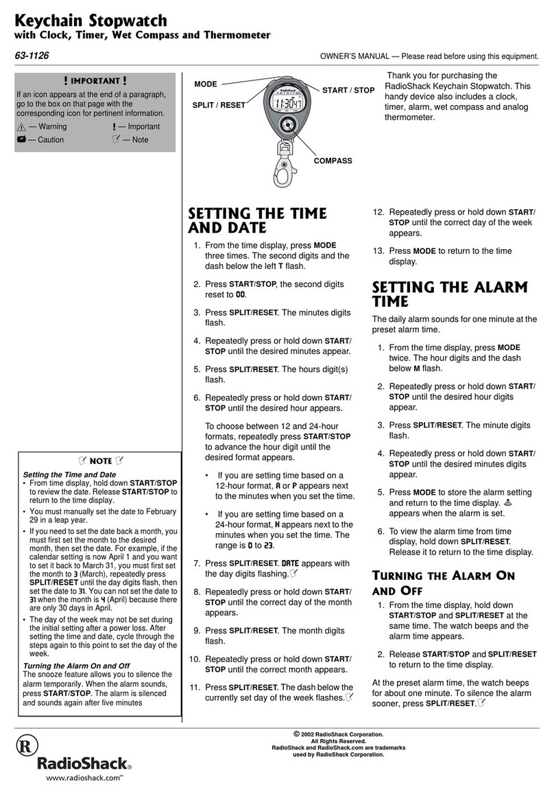 Radio Shack Keychain Stopwatch owner's manual