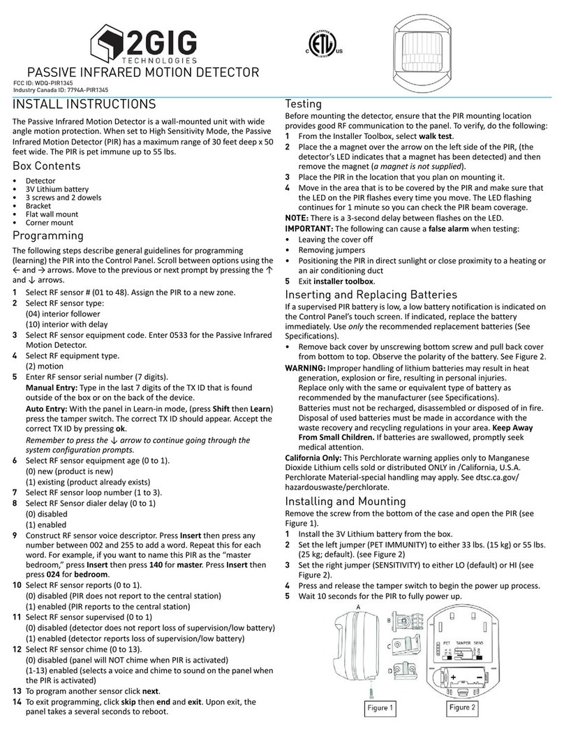 2gig Technologies PASSIVE INFRARED MOTION DETECTOR Configuration guide
