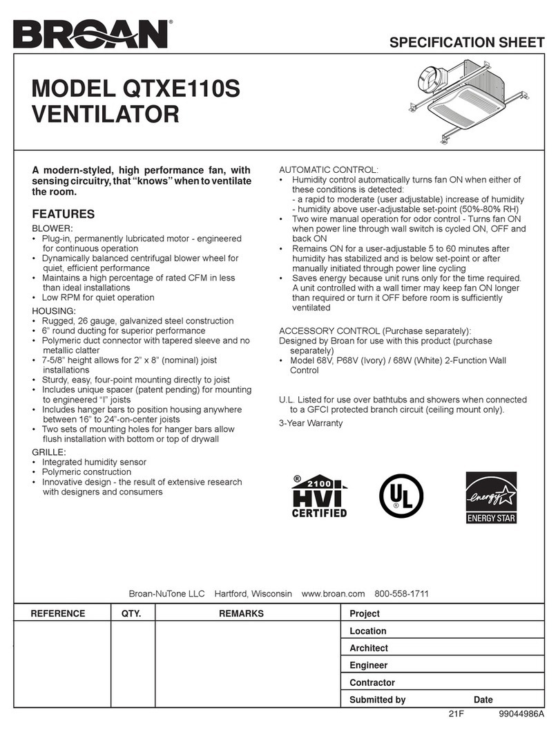 Broan QTXE110S User manual
