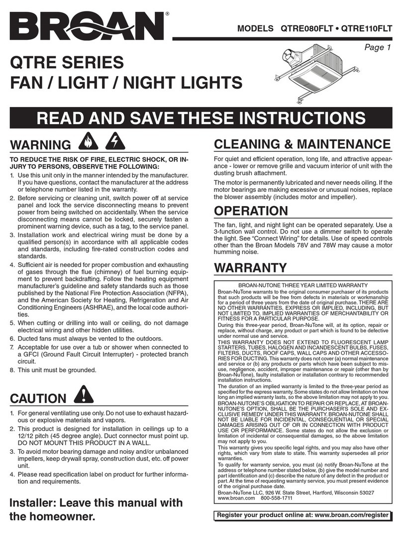 Broan QTRE080FLT instructions