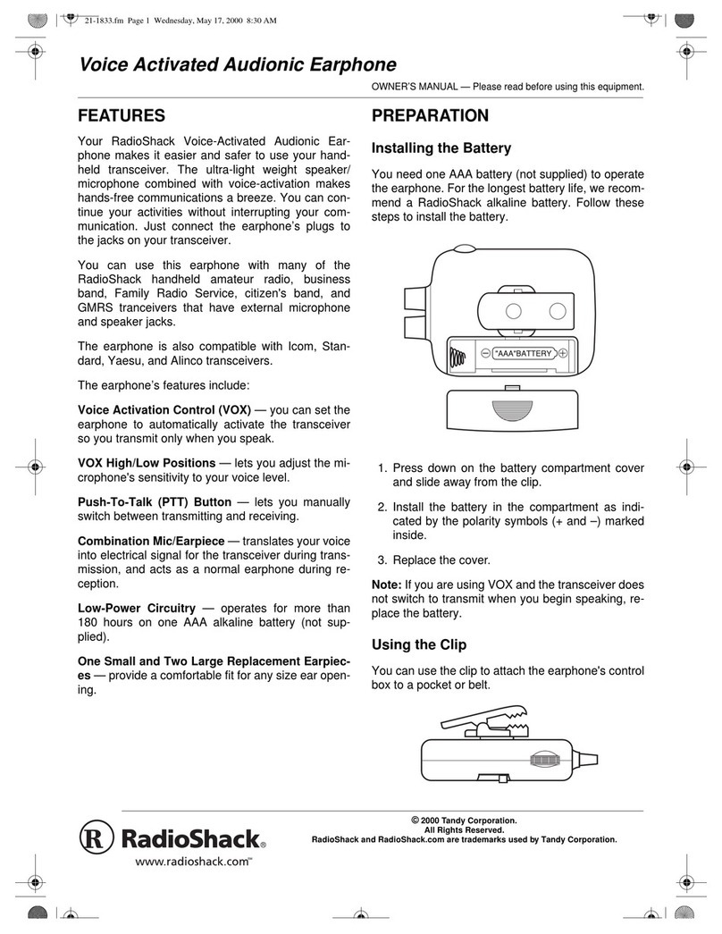 Radio Shack Voice Activated Audionic Earphone User manual