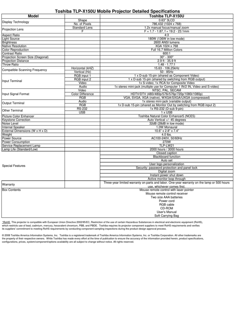 Toshiba TLP-X150U Operating and maintenance manual