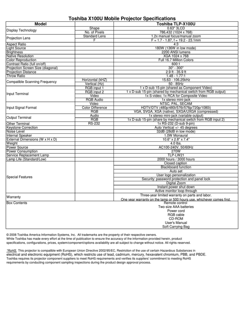 Toshiba X100U - TLP XGA LCD Projector User manual