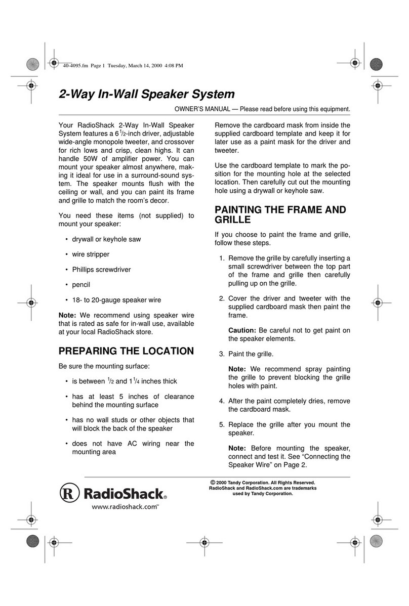 Radio Shack 2-Way In-Wall Speaker System User manual Radio Shack 2-Way In-Wall Speaker System User manual