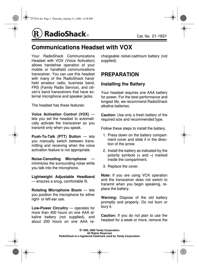 Radio Shack Communications Headset with VOX User manual
