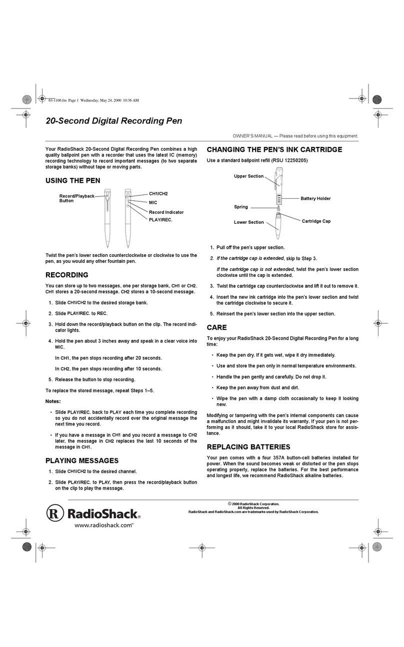 Radio Shack 20-second digital Recording Pen User manual